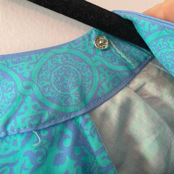 Gretchen Scott Blue Viviers Tiered Maxi Dress Short Sleeve Flowy Cotton Small - Picture 6 of 11